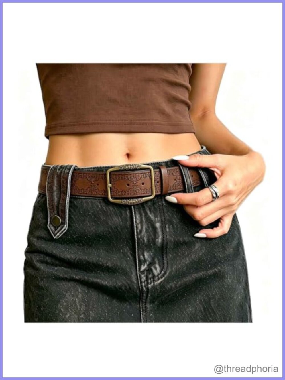 Western Faux Leather Belt Vintage Gold Buckle Cowgirl Jean Dress